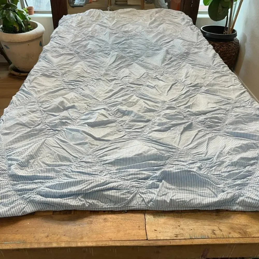 Unbranded Blue Striped Cotton Bedspread Comforter Quilted 68
